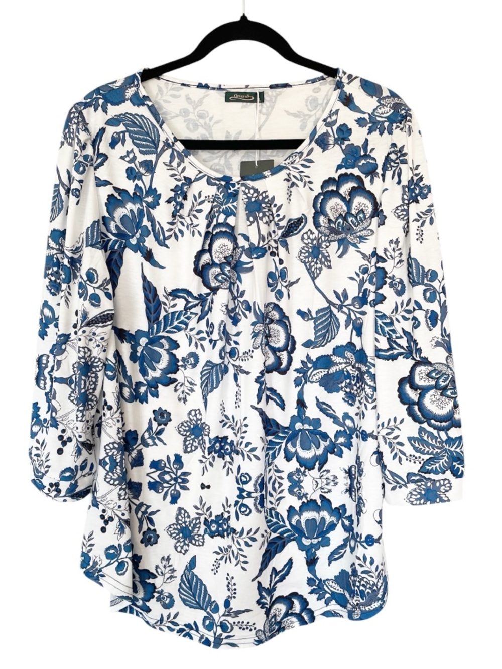 OFEEFAN Blue White Floral Scoop Neck Top XL - Picture 3 of 7